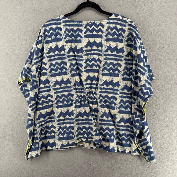 Bombay Paisley Kimono Poncho Top V Neck Womens L/XL Blue Printed Cotton - Picture 2 of 14